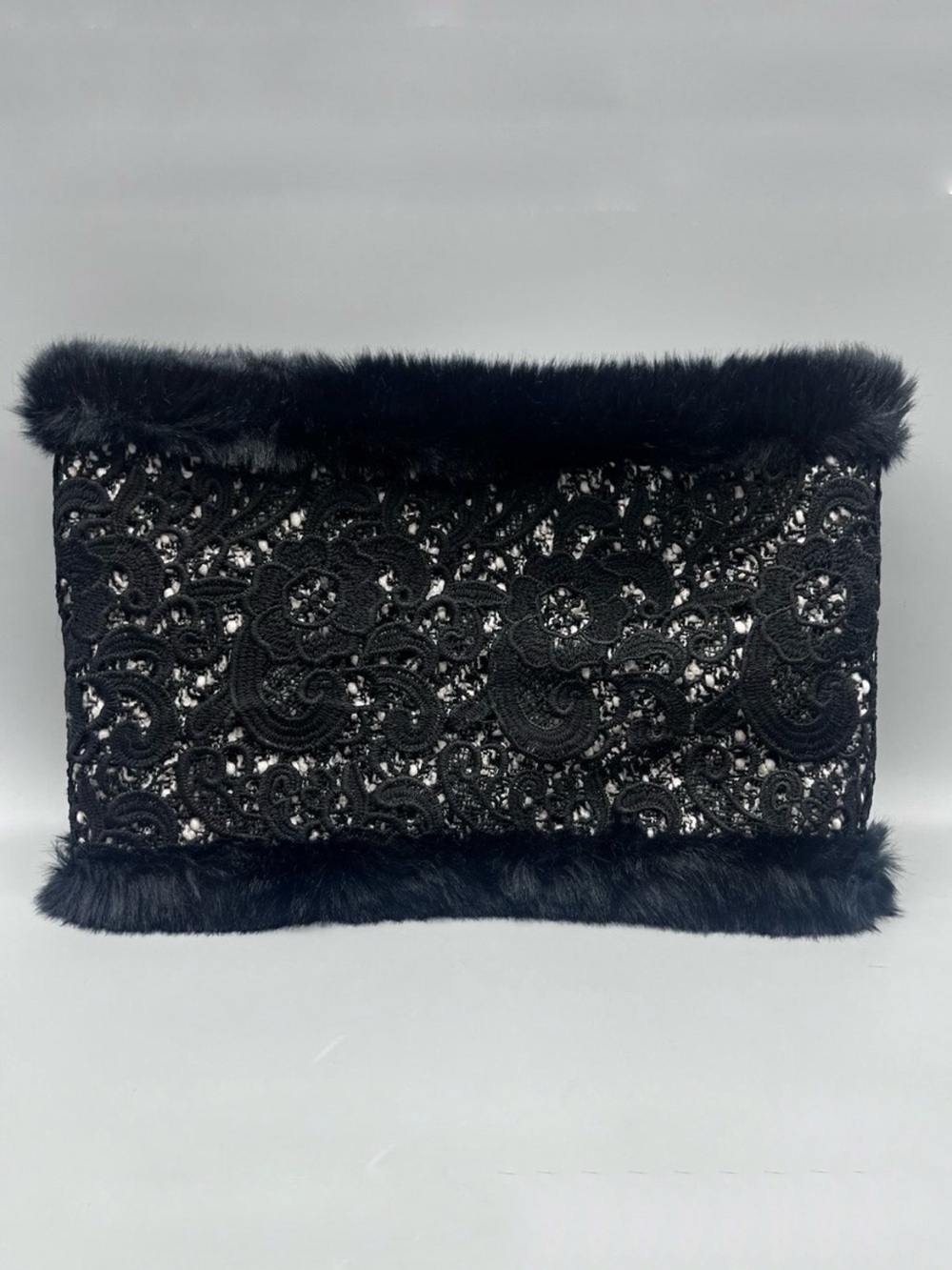 Ann Taylor Women’s Black Faux Fur Lace Collar Neck Warmer Holiday Formal